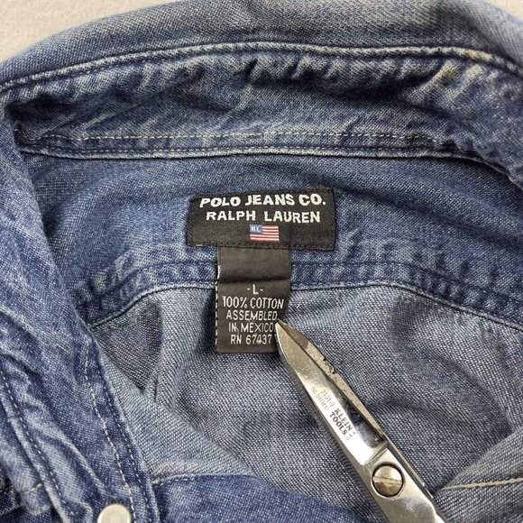 Polo Jeans Co Ralph Lauren  Vintage Button Up Denim Shirt Jacket Mens Size L - Picture 7 of 7